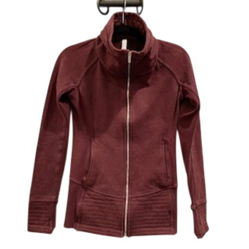 Lululemon Size 4 Full Zip Fleece Jacket Maroon Burgundy Scuba Style High Collar
